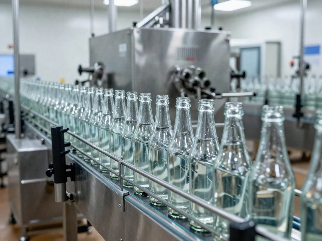 Línea de embotellado de bebidas con transportador de acero inoxidable