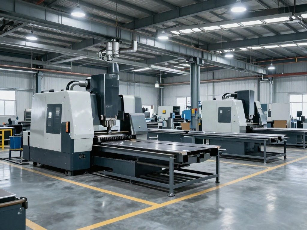 Interior de planta de manufactura con centros de maquinado CNC